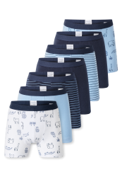 Schiesser Shorts 7er-Pack Blau/Weiss gemustert - 95/5 für Jungen, Größe 3Y, 95 % Baumwolle, 5 % Elasthan