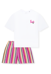 Schiesser Schlafanzug kurz Weiss/Pink gestreift - Teens Nightwear für Mädchen, Größe M, 100 % Baumwolle