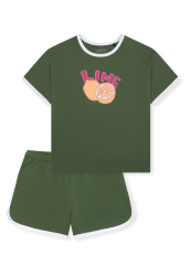 Schiesser Schlafanzug kurz Khaki - Teens Nightwear für Mädchen, Größe L, 100 % Baumwolle