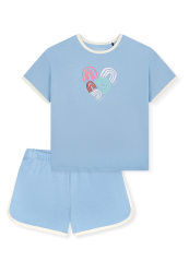Schiesser Schlafanzug kurz Blau - Teens Nightwear für Mädchen, Größe XS, 100 % Baumwolle