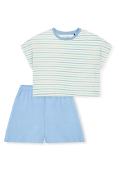 Schiesser Schlafanzug kurz Blau gestreift - Teens Nightwear für Mädchen, Größe S, 100 % Baumwolle