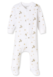 Schiesser Strampler mit Fuß Weiss gemustert - Baby, Größe 6M, 100 % Baumwolle