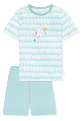 Schiesser Schlafanzug kurz Blau/Weiss gemustert - Kids Nightwear für Mädchen, Größe 3Y, 100 % Baumwolle