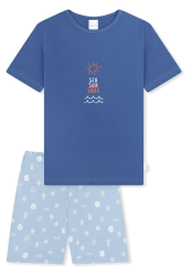 Schiesser Schlafanzug kurz Blau gemustert - Kids Nightwear für Mädchen, Größe 2Y, 100 % Baumwolle
