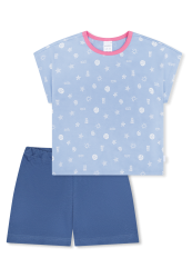 Schiesser Schlafanzug kurz Blau gemustert - Kids Nightwear für Mädchen, Größe 3Y, 100 % Baumwolle
