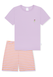 Schiesser Schlafanzug kurz Lila/Orange gestreift - Kids Nightwear für Mädchen, Größe 4Y, 100 % Baumwolle