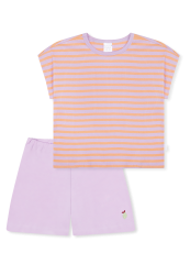 Schiesser Schlafanzug kurz Lila/Orange gestreift - Kids Nightwear für Mädchen, Größe 6Y, 100 % Baumwolle