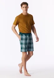 Schiesser Hose kurz Blau kariert - Mix+Relax für Herren, Größe S, 100 % Baumwolle