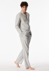 Schiesser Hemd Grau/Weiss gestreift - Mix+Relax für Herren, Größe L, 70 % Baumwolle, 30 % Leinen