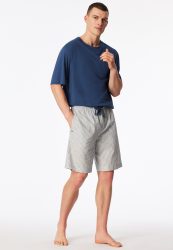 Schiesser Hose kurz Grau/Weiss gestreift - Mix+Relax für Herren, Größe XL, 70 % Baumwolle, 30 % Leinen