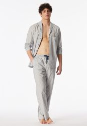 Schiesser Hose Grau/Weiss gestreift - Mix+Relax für Herren, Größe XL, 70 % Baumwolle, 30 % Leinen