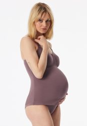 Schiesser Umstandstop V-Ausschnitt Lila - Unique Maternity für Damen, Größe L, 90 % Baumwolle, 10 % Elasthan
