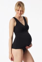 Schiesser Umstandstop mit Cups V-Ausschnitt Schwarz  - Unique Maternity für Damen, Größe L, 90 % Baumwolle, 10 % Elasthan