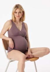 Schiesser Umstandstop mit Cups V-Ausschnitt Lila  - Unique Maternity für Damen, Größe S, 90 % Baumwolle, 10 % Elasthan
