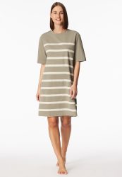 Schiesser Nachthemd kurzarm Oliv/Weiss gestreift - Casual Nightwear für Damen, Größe M, 73 % Baumwolle, 27 % Polyester