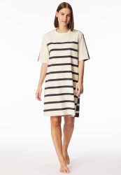 Schiesser Nachthemd kurzarm Anthrazit/Weiss gestreift - Casual Nightwear für Damen, Größe M, 73 % Baumwolle, 27 % Polyester