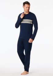 Schiesser Schlafanzug Dunkelblau - Casual Essentials für Herren, Größe S, 100 % Baumwolle