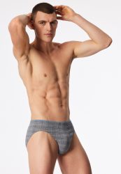 Schiesser Slip Grau kariert - Selected Premium Jacquard für Herren, Größe S, 90 % Bambus, 10 % Elasthan
