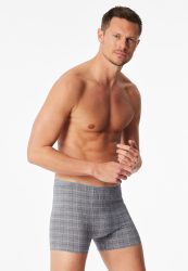 Schiesser Enge Boxershorts Grau kariert - Selected Premium Jacquard für Herren, Größe S, 90 % Bambus, 10 % Elasthan