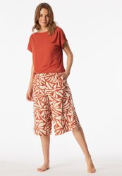 Schiesser Schlafanzug 3/4-lang Orange/Weiss gemustert - Selected Premium für Damen, Größe S, 95 % Modal, 5 % Elasthan