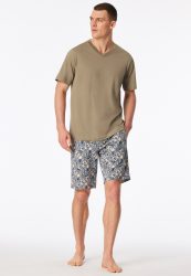 Schiesser T-Shirt V-Ausschnitt Oliv - Mix+Relax für Herren, Größe M, 100 % Baumwolle