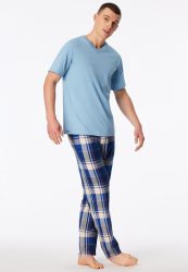 Schiesser T-Shirt V-Ausschnitt Blau - Mix+Relax für Herren, Größe M, 100 % Baumwolle