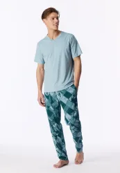Schiesser T-Shirt V-Ausschnitt Blau - Mix+Relax für Herren, Größe L, 100 % Baumwolle