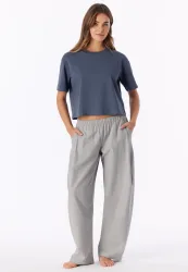 Schiesser T-Shirt cropped Blau - Mix+Relax für Damen, Größe M, 100 % Baumwolle