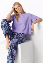 Schiesser T-Shirt Lila - Mix+Relax für Damen, Größe M, 100 % Baumwolle