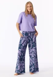 Schiesser Hose Blau/Lila gemustert - Mix+Relax für Damen, Größe S, 100 % Baumwolle