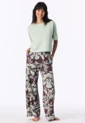 Schiesser Hose Bordeaux/Mint gemustert - Mix+Relax für Damen, Größe XS, 100 % Baumwolle
