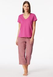 Schiesser T-Shirt V-Ausschnitt Pink - Mix+Relax für Damen, Größe S, 95 % Baumwolle, 5 % Elasthan
