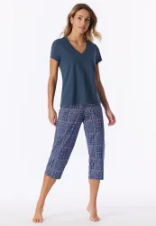 Schiesser T-Shirt V-Ausschnitt Blau - Mix+Relax für Damen, Größe S, 95 % Baumwolle, 5 % Elasthan