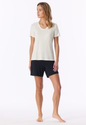 Schiesser T-Shirt V-Ausschnitt Off-White - Mix+Relax für Damen, Größe M, 95 % Modal, 5 % Elasthan