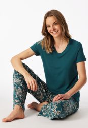 Schiesser T-Shirt V-Ausschnitt Petrol - Mix+Relax für Damen, Größe S, 95 % Modal, 5 % Elasthan