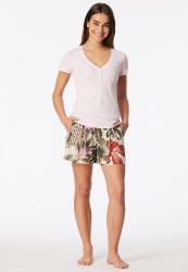 Schiesser T-Shirt V-Ausschnitt mit Knopfleiste Rosa - Mix+Relax für Damen, Größe XS, 55 % Baumwolle, 5 % Elasthan, 40 % Modal