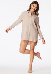 Schiesser Hemd Leinen Beige - Mix+Relax für Damen, Größe M, 45 % Leinen, 30 % Viskose, 25 % Baumwolle