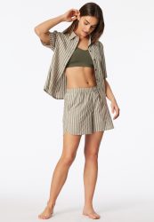 Schiesser Pyjama kurz Oliv gestreift - Selected Premium für Damen, Größe M, 82 % Baumwolle, 17 % Polyester, 1 % Elasthan
