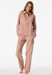 Schiesser Pyjama Rot gestreift - Selected Premium für Damen, Größe M, 82 % Baumwolle, 17 % Polyester, 1 % Elasthan