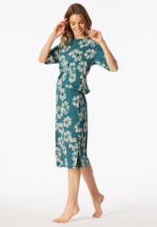 Schiesser Nachthemd kurzarm Petrol/Off-White - Modern Nightwear für Damen, Größe S, 65 % Modal, 35 % Baumwolle