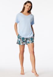 Schiesser Schlafanzug kurz Blau gemustert - Modern Nightwear für Damen, Größe M, 65 % Modal, 35 % Baumwolle