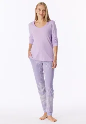 Schiesser Schlafanzug mit Bündchen Lila gemustert - Modern Nightwear für Damen, Größe M, 65 % Modal, 35 % Baumwolle