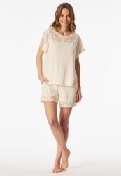 Schiesser Schlafanzug kurz Soft Beige - Modern Allure für Damen, Größe L, 65 % Modal, 35 % Baumwolle