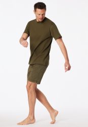 Schiesser Schlafanzug kurz Oliv - Modern Essentials für Herren, Größe M, 100 % Baumwolle