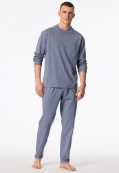 Schiesser Schlafanzug Blau - Modern Nightwear für Herren, Größe L, 73 % Baumwolle, 27 % Polyester