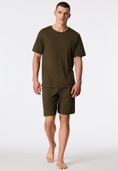 Schiesser Schlafanzug kurz Oliv - Modern Bonded für Herren, Größe XL, 60 % Baumwolle, 40 % Modal