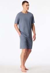 Schiesser Schlafanzug kurz Blau - Modern Bonded für Herren, Größe S, 60 % Baumwolle, 40 % Modal