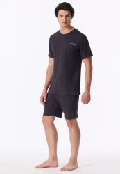Schiesser Schlafanzug kurz Anthrazit - Modern Bonded für Herren, Größe S, 60 % Baumwolle, 40 % Modal
