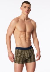 Schiesser Enge Boxershorts Oliv gemustert - 95/5 für Herren, Größe S, 95 % Baumwolle, 5 % Elasthan