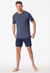 Schiesser Schlafanzug kurz Blau gestreift - Long Life Soft für Herren, Größe M, 75 % Modal, 15 % Polyester, 10 % Elasthan